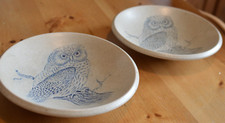 Vintage Purbeck Pottery Vitreous Stoneware Plate Owl Drawing