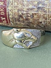 Gents 9ct Gold & Diamond Panther Band Ring, Size U, Hallmarked & DIA Stamp