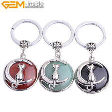 Natural Assorted Gemstone Moon Cat Shape Jewelry Key Chains Crafts Gift 2 inches