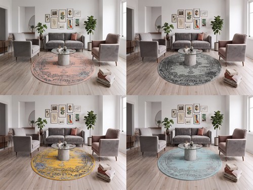 Distressed round rug living - round,
