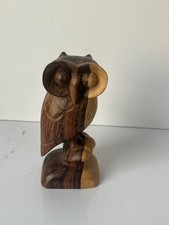 Wooden Hand Carved Two Toned Owl Statue