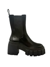Steve Madden Ballistic Women’s Chunky Black Leather Mid Calf Boots UK 5 EUR 38