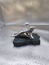Hoselton Aluminium Sculpture Of A Seal On Marble Base. No 1200 Made In Canada