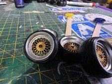 1/18 scale BBS RS staggered 3d Printed wheels stretched Rubber tyres diecast 