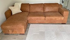 Rustic Tan Leather Corner Sofa Bed L-Shape Sofa (PTP)
