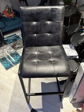 Stylish Steel Grey/Black Leather and Iron Buttoned Bar Stools (Set of 2)