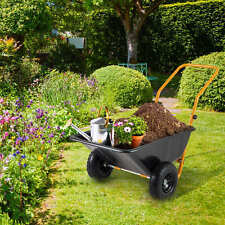 Garden Lawn Dump Cart 2-wheel Wheelbarrow Rolling Garden Cart-Black
