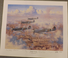 WW2 SPITFIRE PRINT L/E 320/750 WINGED VICTORY SPITFIRE SIGNED JOHNNIE JOHNSON +5