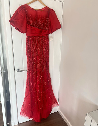 Red beaded sequin - beaded, tulle