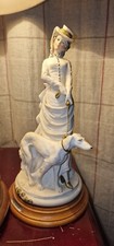 A.Belcari Victorian Lady Walking Dog Figuriine sculpture 1970s ArtDeco