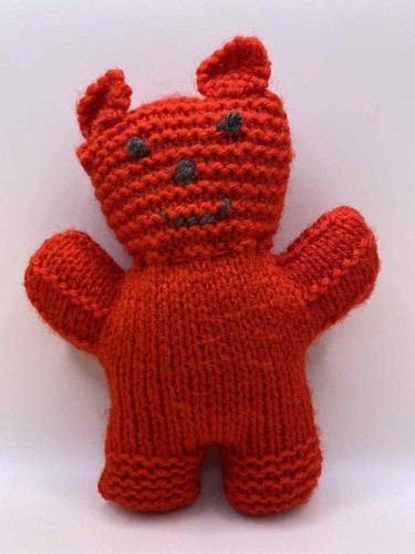 Handmade red knitted bear - red,