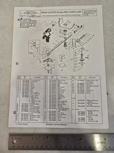 Poulan gas trimmer parts - trimmer, list