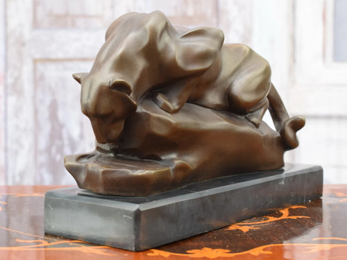 Bronze cougar statue sculpture - bronze,