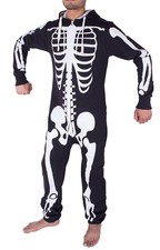 Unisex Men Women Skeleton Costume Halloween 1Onesie Zip Up Jumpsuit