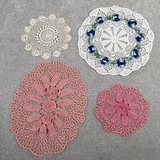 Vintage Hand Made Crochet Doilies Set Of 4 Flowers Various Sizes And Colours