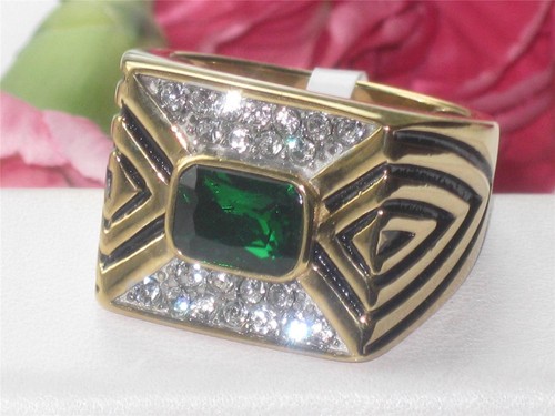 Mens emerald gold ring green