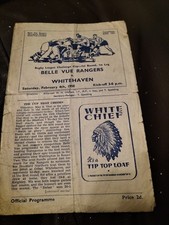 RARE BELLE VUE RANGERS V WHITEHAVEN RUGBY LEAGUE CHALLENGE CUP 4TH FEBRUARY 1950