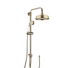 Dual Shower Riser Rail Kit Traditional Overhead Rain Handset Solid Antique Brass