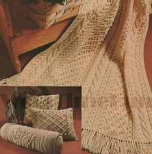 Knitting Pattern Vintage Aran Cable Afghan Blanket, Bolster & 2 Cushions.