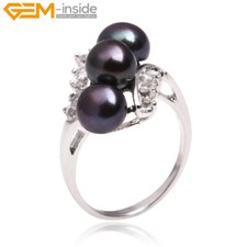 Natural 6-7mm Freshwater Pearl Ring White Gold Plated Base Fashion Jewelry Gift