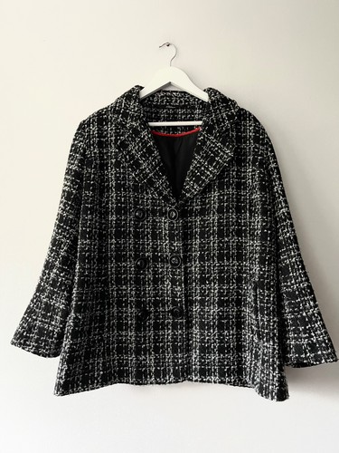 Black white check tweed boucle - white,