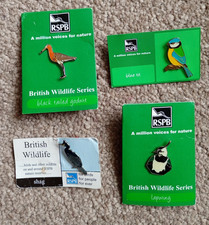 4x RSPB Enamel Pin Badges Bundle - Retro Charity Birds on cards