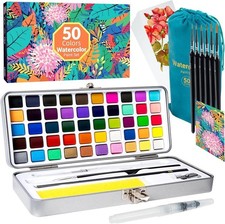 Watercolour Paint Set, 50 Vivid Colors in Portable Box, Art Supplies for Adults,