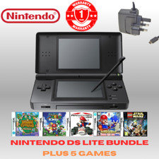 Nintendo DS Lite Console Bundle Kit Stylus Charger Handheld System 5 Games
