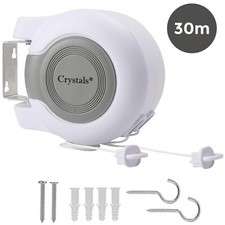 30m Retractable Clothes Reel Double Washing Line Wall Mounted Outdoor