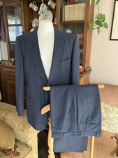 VINTAGE HARDY AMIES HEPWORTHS SUIT JACKET 43 TROUSERS W37 L28 RAF BLUE PINSTRIPE