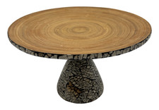 Modern Bamboo Cake Stand Pedestal Cracked Mosaic Shell Platter - C59 O921