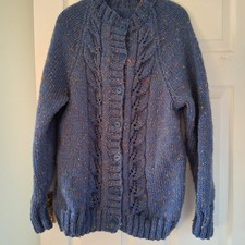 Women's Hand Knitted Aran Cable Knit Wool Cardigan Vintage, Size M 12/10