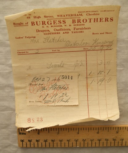 1926 invoice burgess - invoice, brothers