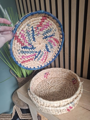 Large round sewing basket boho