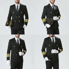 Mens Airline Captain Suit Jacket Pants Pilot Blazer Aviator Costume Uniform