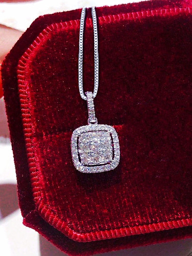 14ct white gold - white, cushion
