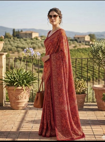 Saree red bandhani - saree, with