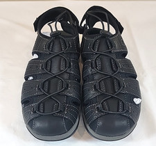Clark Mens Brixby Cove Sandals - Black Leather, Size 8 WIDE US