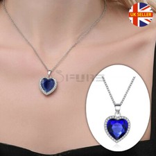 Ladies Timeless Heart Cut Blue Sapphire Stone Halo Pendant Long Chain Necklace