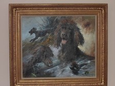 Mick CAWSTON Irish Water Spaniels  ,  Original  Oil on Canvas.