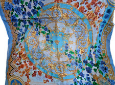Versace Silk Blue Multicolour Mix Floral Baroque Rectangle Scarf/Shawl