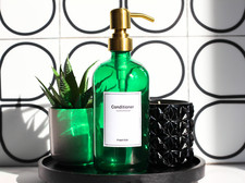Green glass soap dispenser