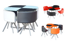 DINING TABLE AND 4 CHAIRS GLASS KITCHEN TABLE SET OF 4 SPACE SAVER BLACK WHITE 