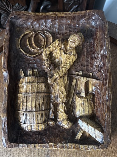 Vintage hand carved wood wall - wood,
