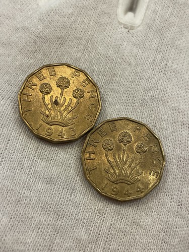 1943 1944 brass threepence - brass,