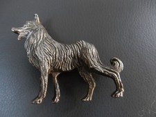 1950S VINTAGE MINIATURE WHITE METAL STATUE FIGURE OF COLLIE TYPE DOG 6 X 6 CM 