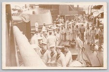 RPPC Royal Navy Sailors On Deck of Battleship, Large Gun Turret, c.1910s