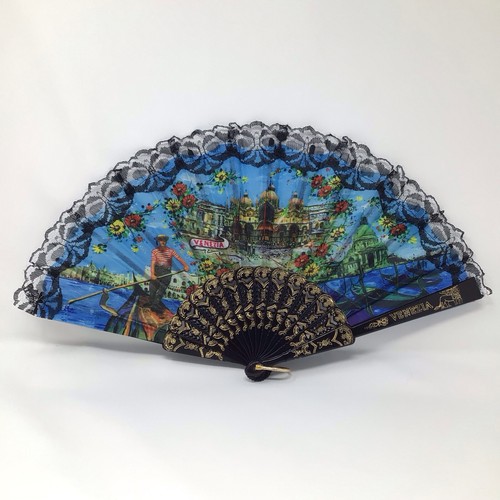 Ladies hand fan black - ladies, black/gold