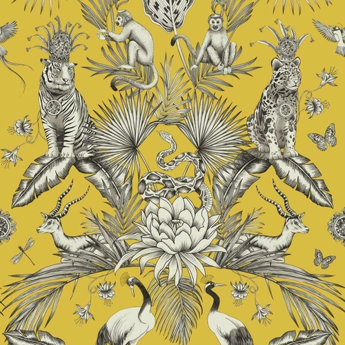 Floral yellow orange teal - yellow, red