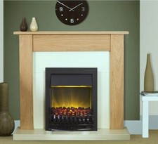 ELECTRIC FIRE OAK FIREPLACE SURROUND CREAM HEARTH BLACK LED FLAME COAL 2kW BNIB